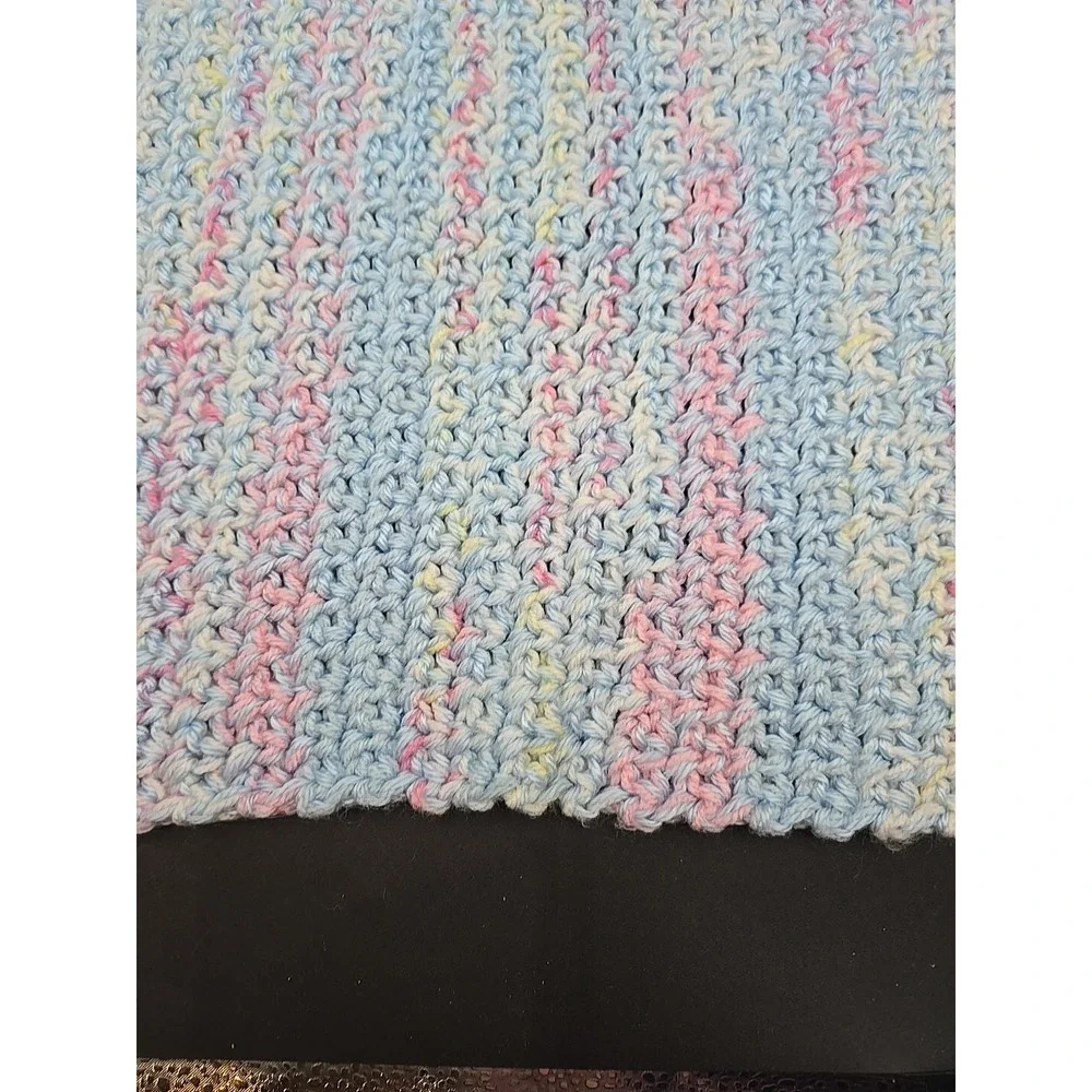 Handmade Crocheted Baby Afghan Blanket Throw‎  Lap 27x 20 Pastel Blue Pink Soft